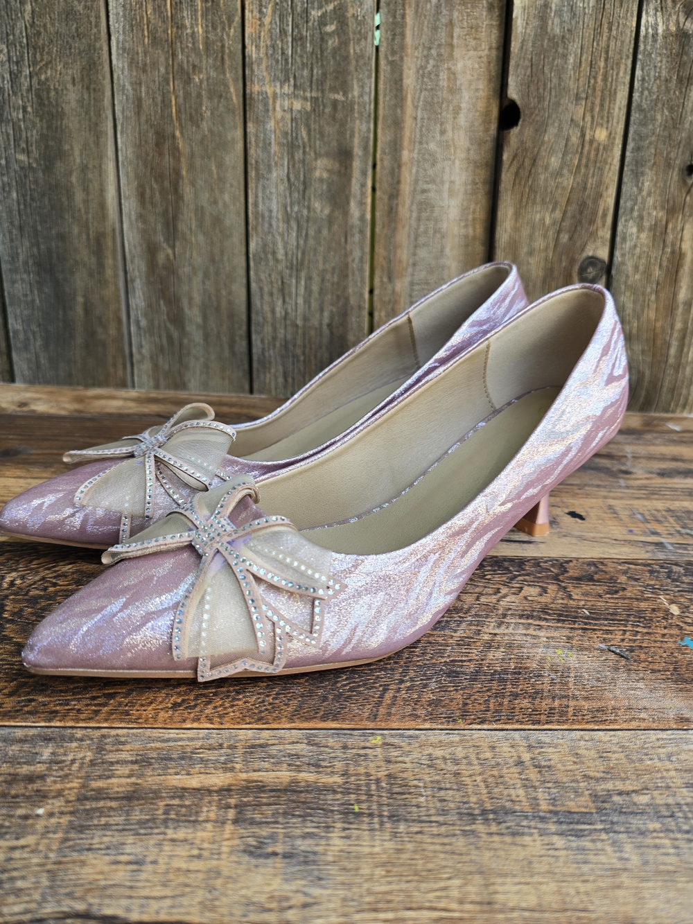 Mysoft Elegant Pink Glitter Pointed Toe Dress Pumps with Bow Size 8
